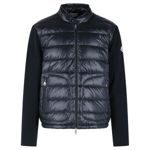 Moncler Padded Virgin Wool Crdigan With Zip Navy Blue Men
